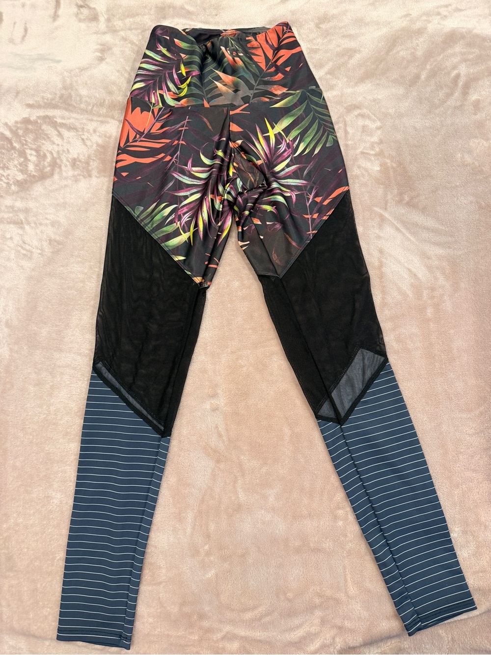 Onzie Flow Tropical Print Mesh Panel High Waist Leggings Yoga Pants Size XS